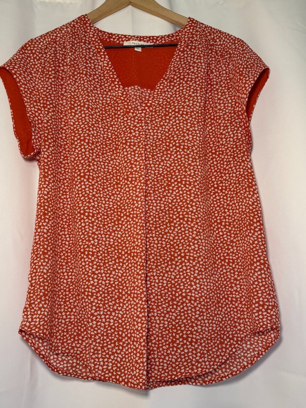 Fun 2 Fun Lillian V-Neck Blouse Womens L Coral Print Flowy Career Casual EUC